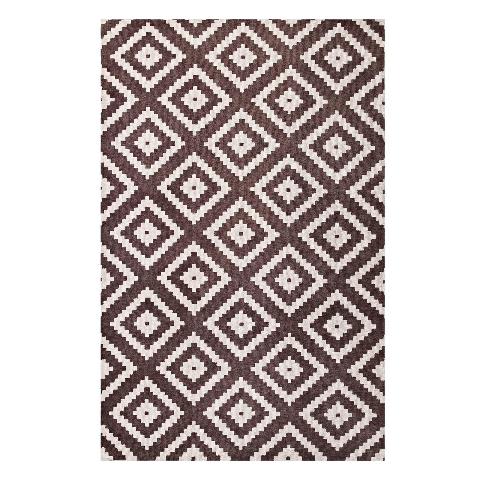 Modway Indoor Rugs - Alika Abstract Diamond Trellis 5x8 Area Rug Ivory & Brown