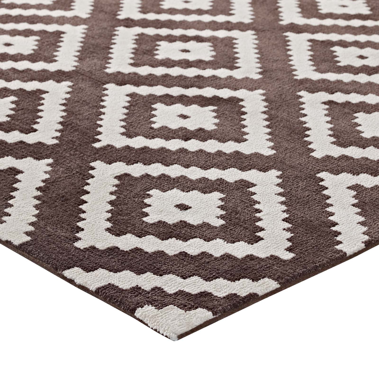 Modway Indoor Rugs - Alika Abstract Diamond Trellis 5x8 Area Rug Ivory & Brown