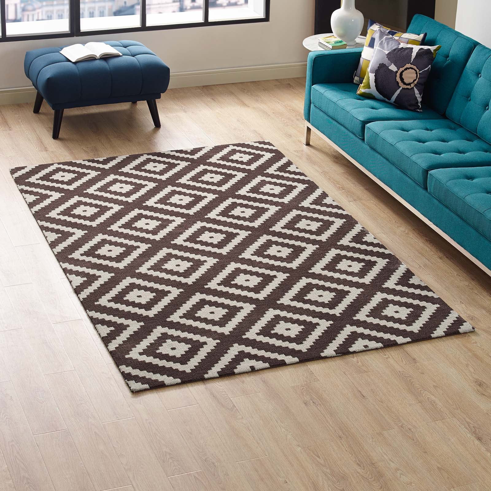 Modway Indoor Rugs - Alika Abstract Diamond Trellis 5x8 Area Rug Ivory & Brown