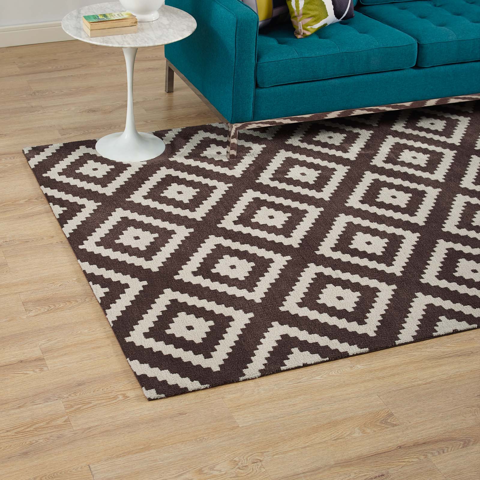 Modway Indoor Rugs - Alika Abstract Diamond Trellis 5x8 Area Rug Ivory & Brown