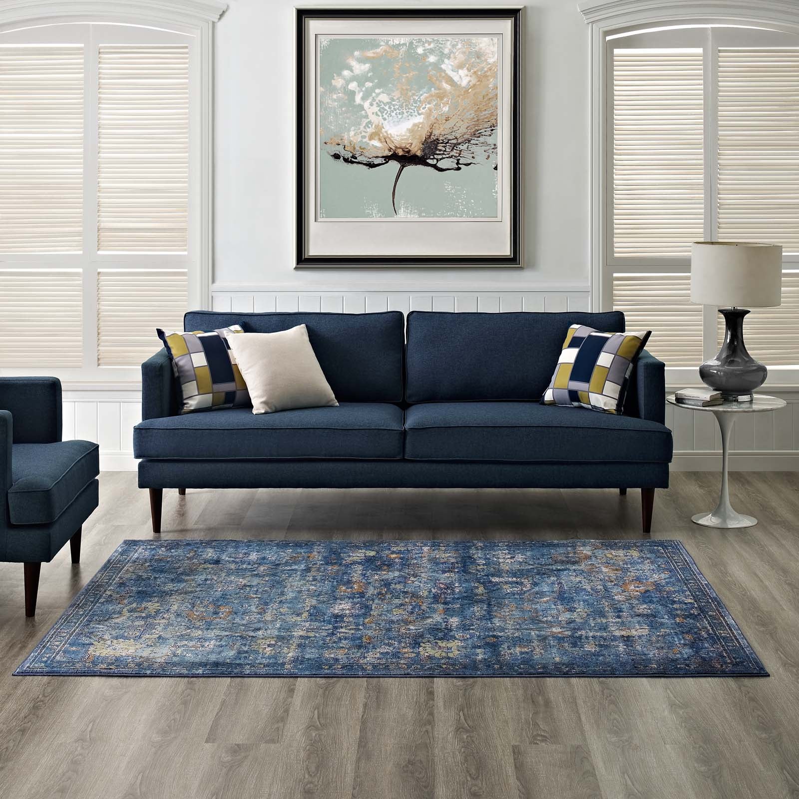 4x6 Modern Blue Area Rugs for Living Room, Bedroom Rug