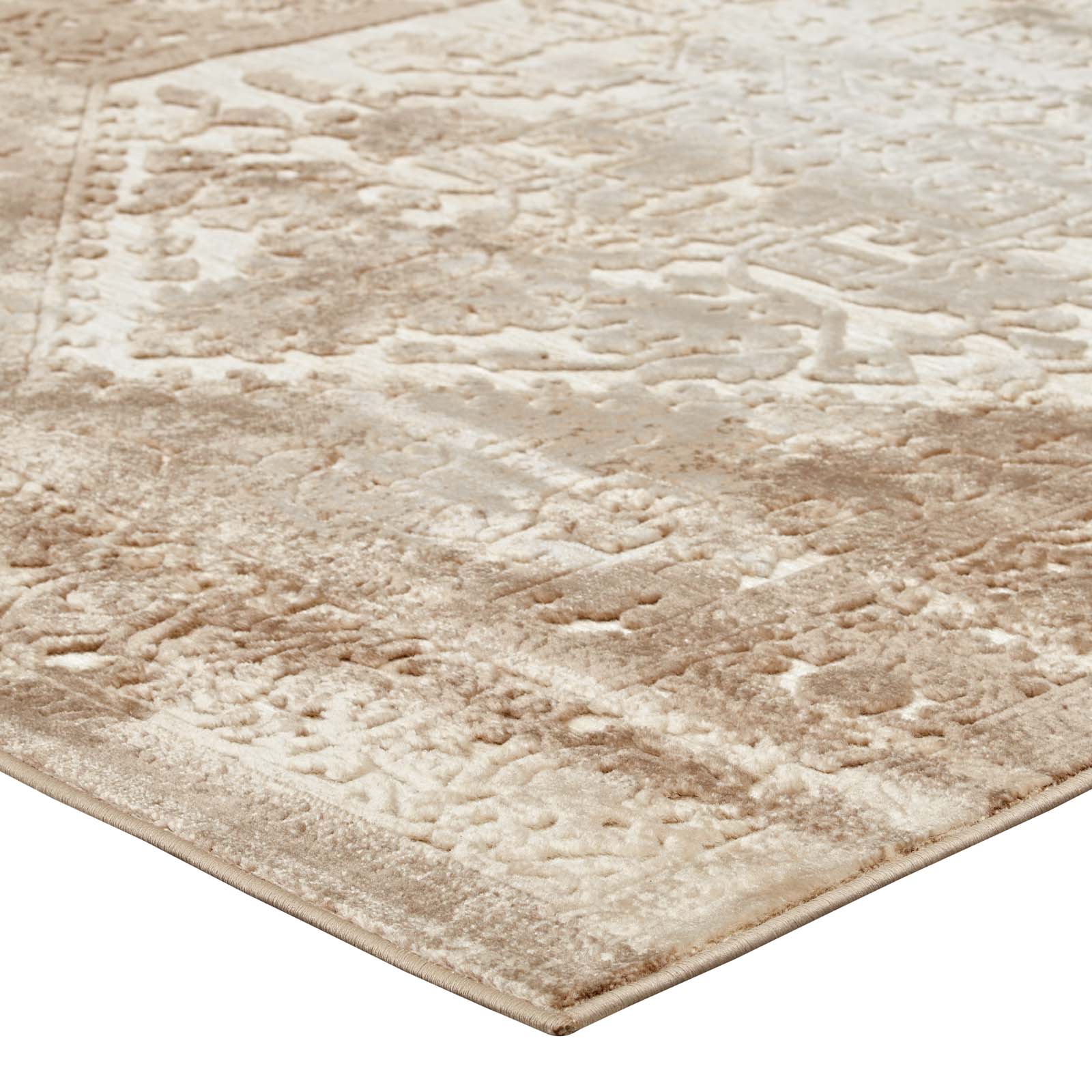 Modway Indoor Rugs - Rosina Distressed Persian Vintage Medallion 8x10 Area Rug Tan & Cream