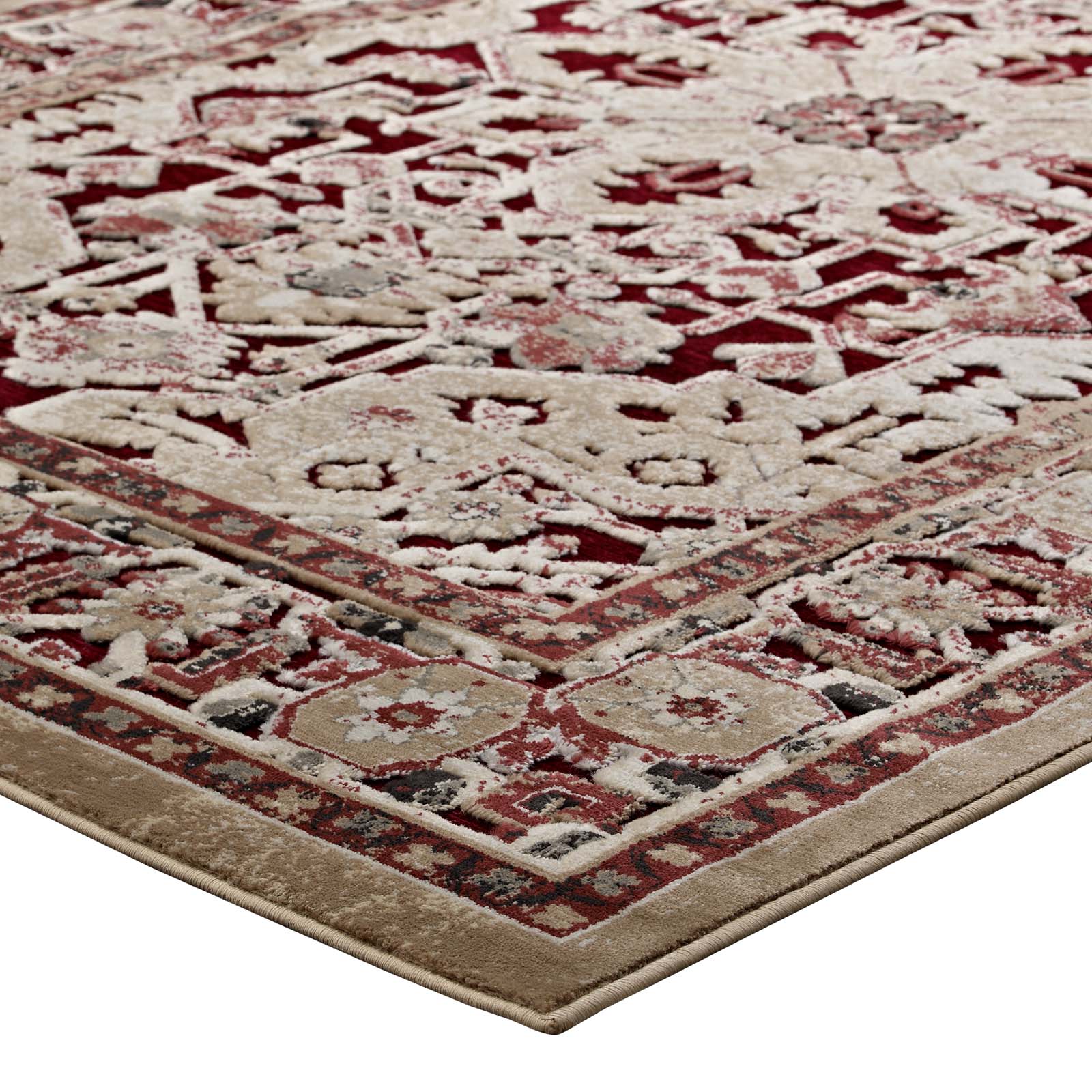 Modway Indoor Rugs - Grania Ornate Vintage Floral Turkish 5x8 Area Rug Burgundy & Tan