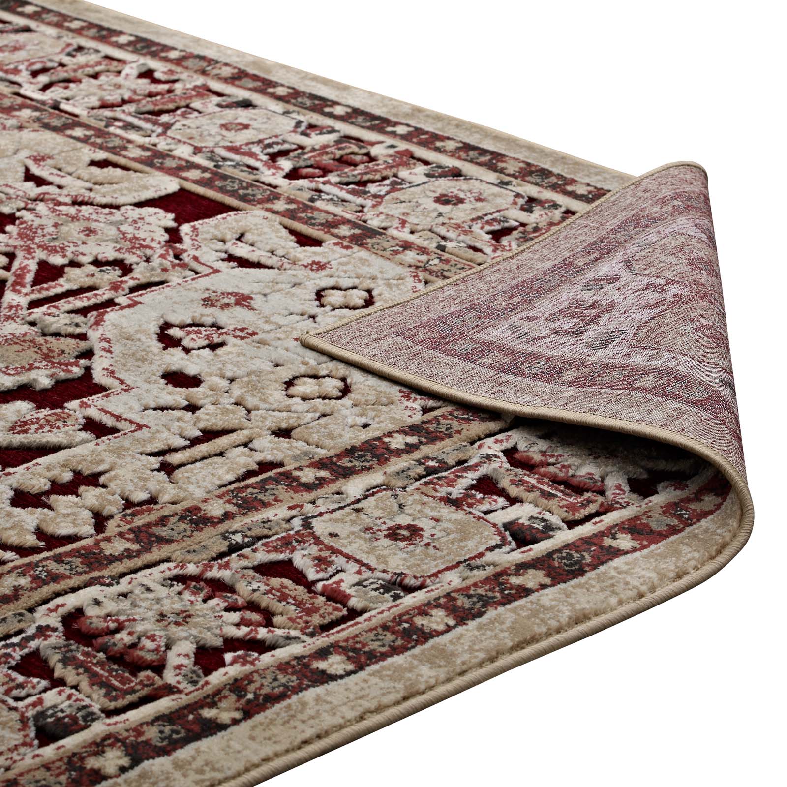 Modway Indoor Rugs - Grania Ornate Vintage Floral Turkish 5x8 Area Rug Burgundy & Tan