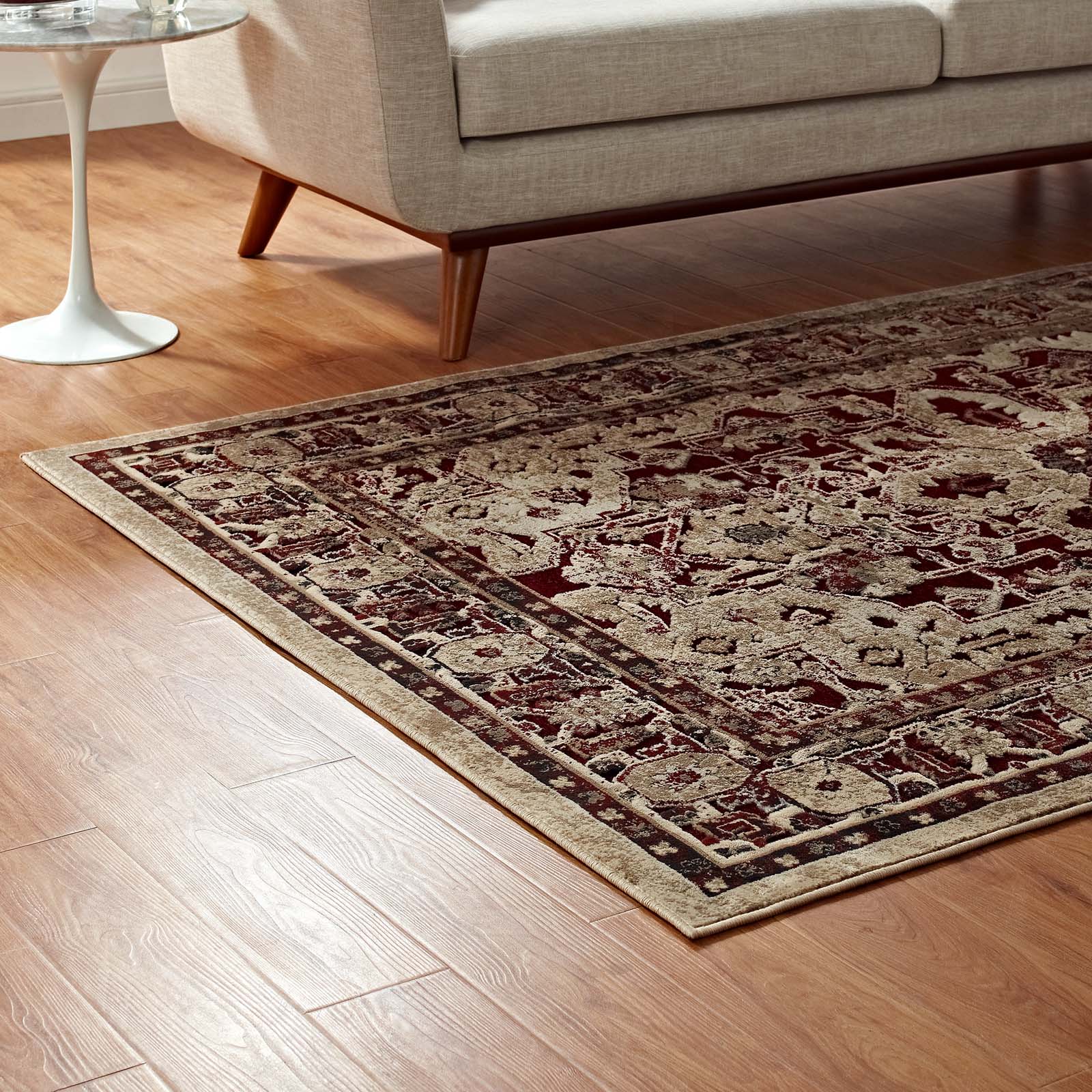 Modway Indoor Rugs - Grania Ornate Vintage Floral Turkish 5x8 Area Rug Burgundy & Tan