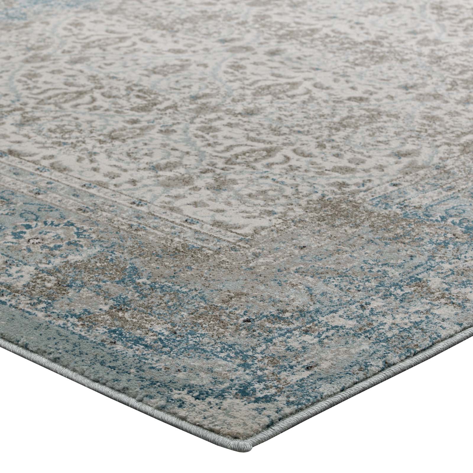 Modway Indoor Rugs - Dilys Distressed Vintage Floral Lattice 8x10 Area Rug Teal, Brown & Beige