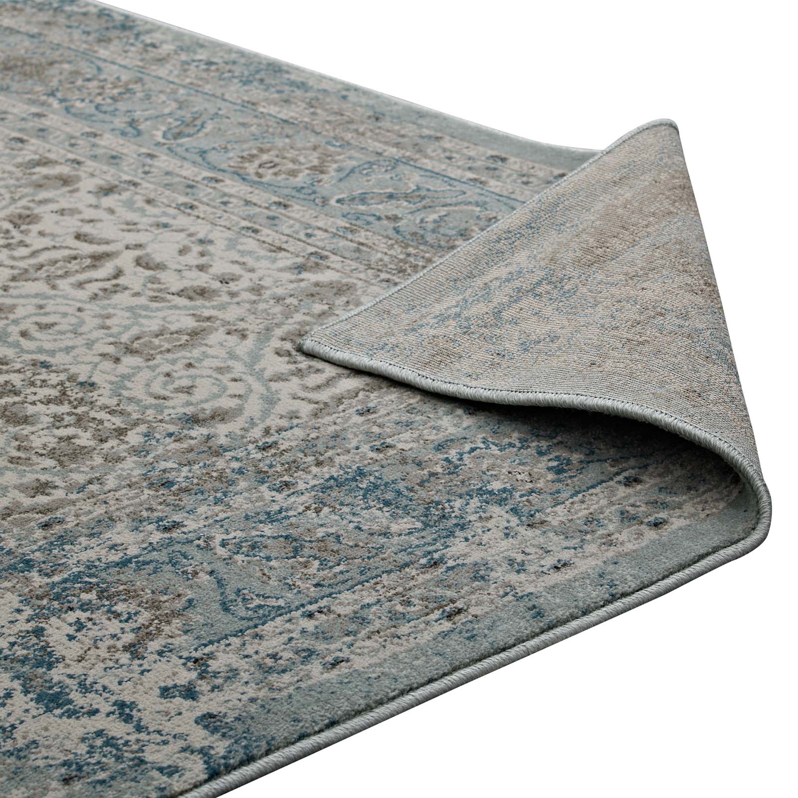 Modway Indoor Rugs - Dilys Distressed Vintage Floral Lattice 8x10 Area Rug Teal, Brown & Beige