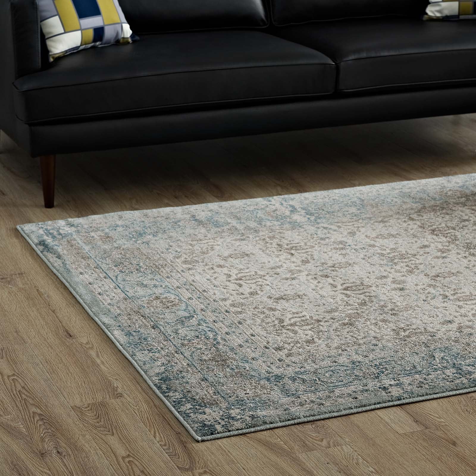 Modway Indoor Rugs - Dilys Distressed Vintage Floral Lattice 8x10 Area Rug Teal, Brown & Beige