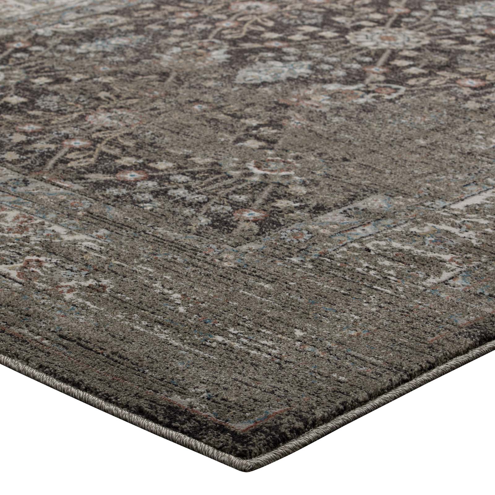 Modway Indoor Rugs - Berit Distressed Vintage Floral Lattice 5x8 Area Rug Brown & Beige