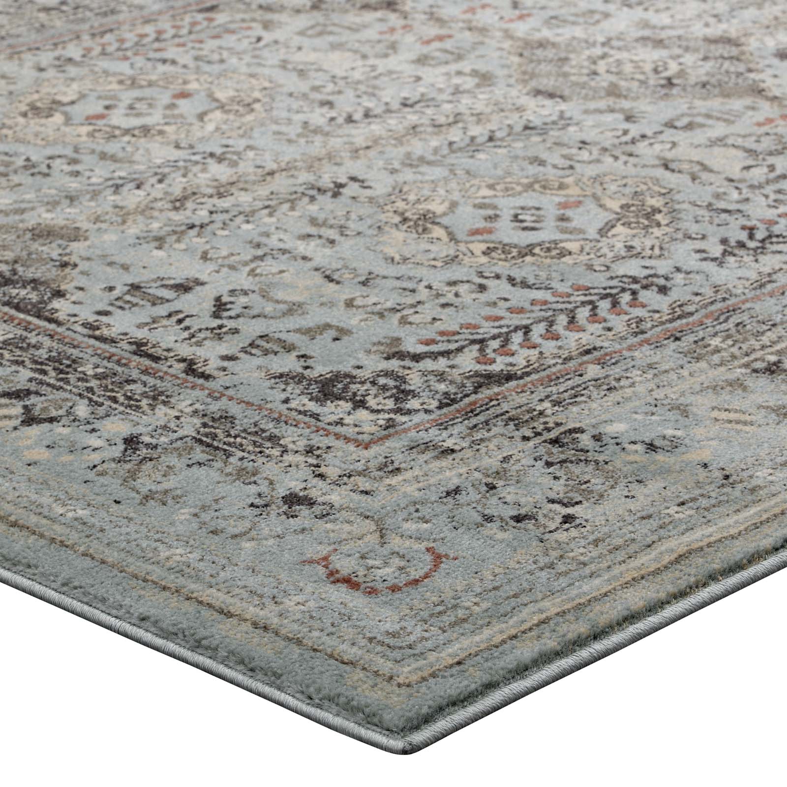 Modway Indoor Rugs - Enye Distressed Vintage Floral Lattice 5x8 Area Rug Brown & Silver Blue