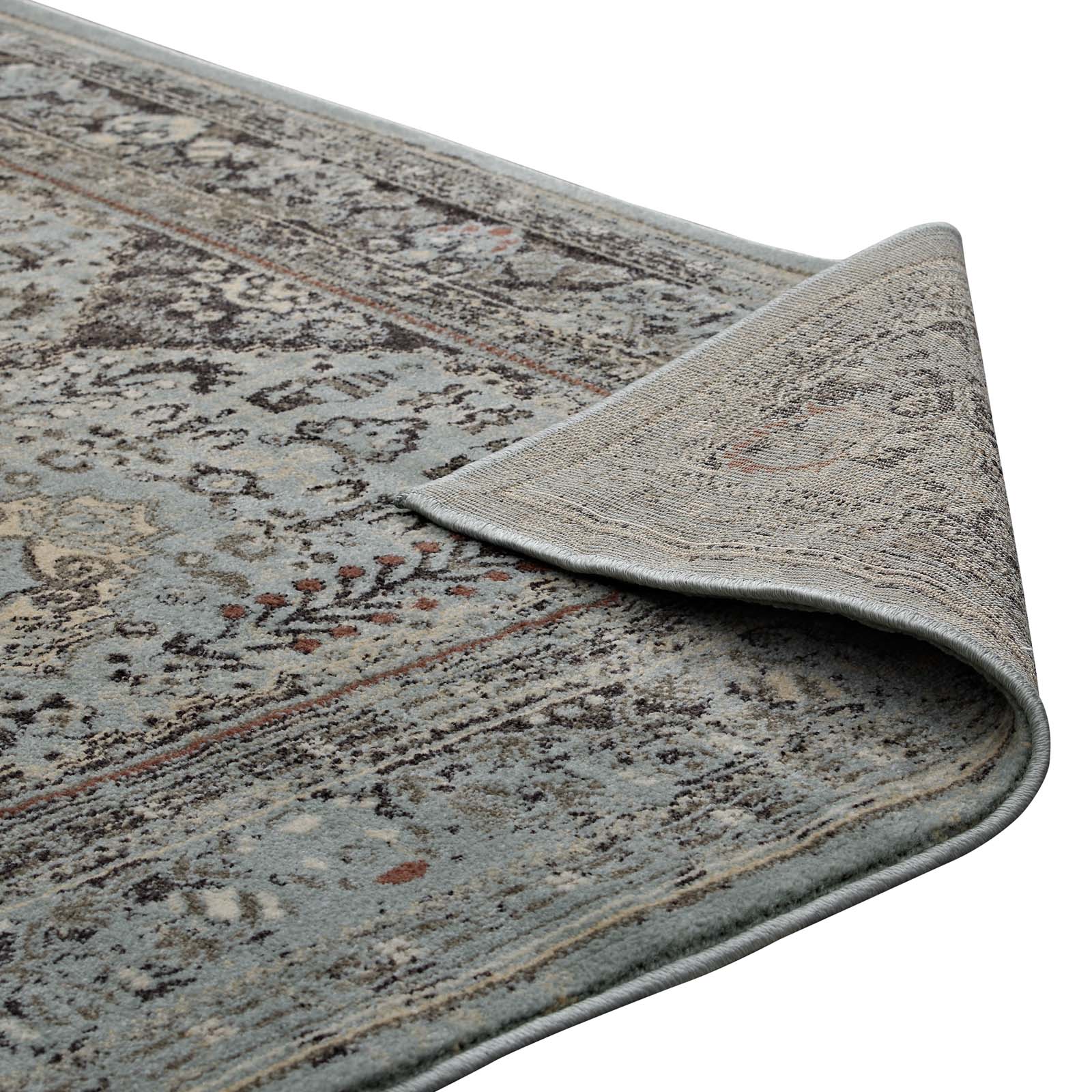 Modway Indoor Rugs - Enye Distressed Vintage Floral Lattice 5x8 Area Rug Brown & Silver Blue