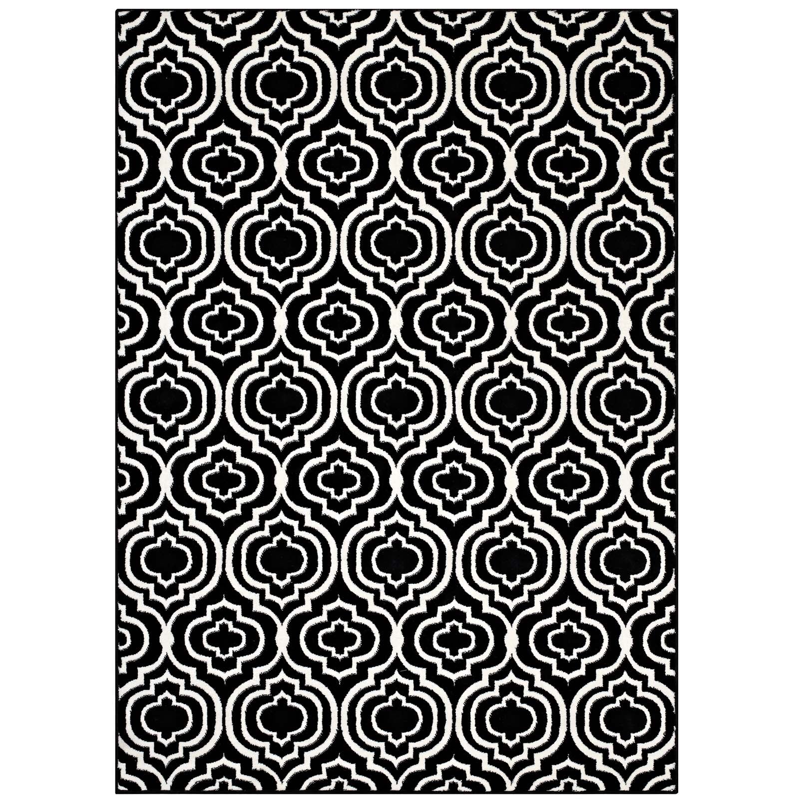 Modway Indoor Rugs - Frame Transitional Moroccan Trellis 8' x 10' Area Rug Black & White