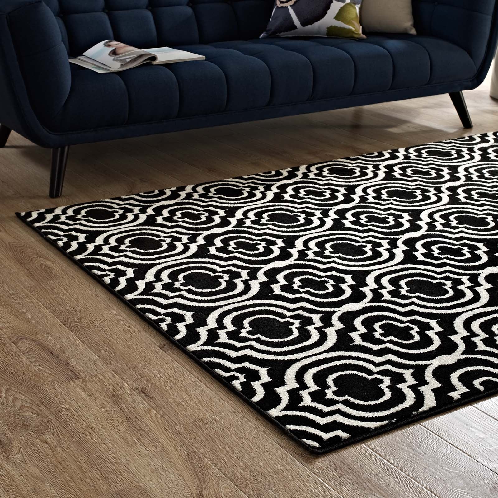 Modway Indoor Rugs - Frame Transitional Moroccan Trellis 8' x 10' Area Rug Black & White