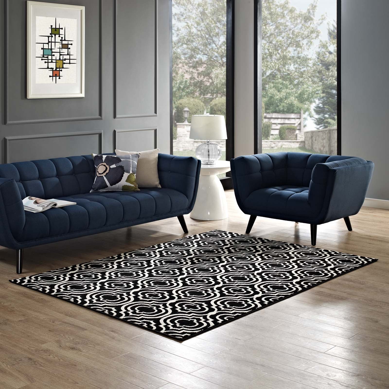 Modway Indoor Rugs - Frame Transitional Moroccan Trellis 8' x 10' Area Rug Black & White