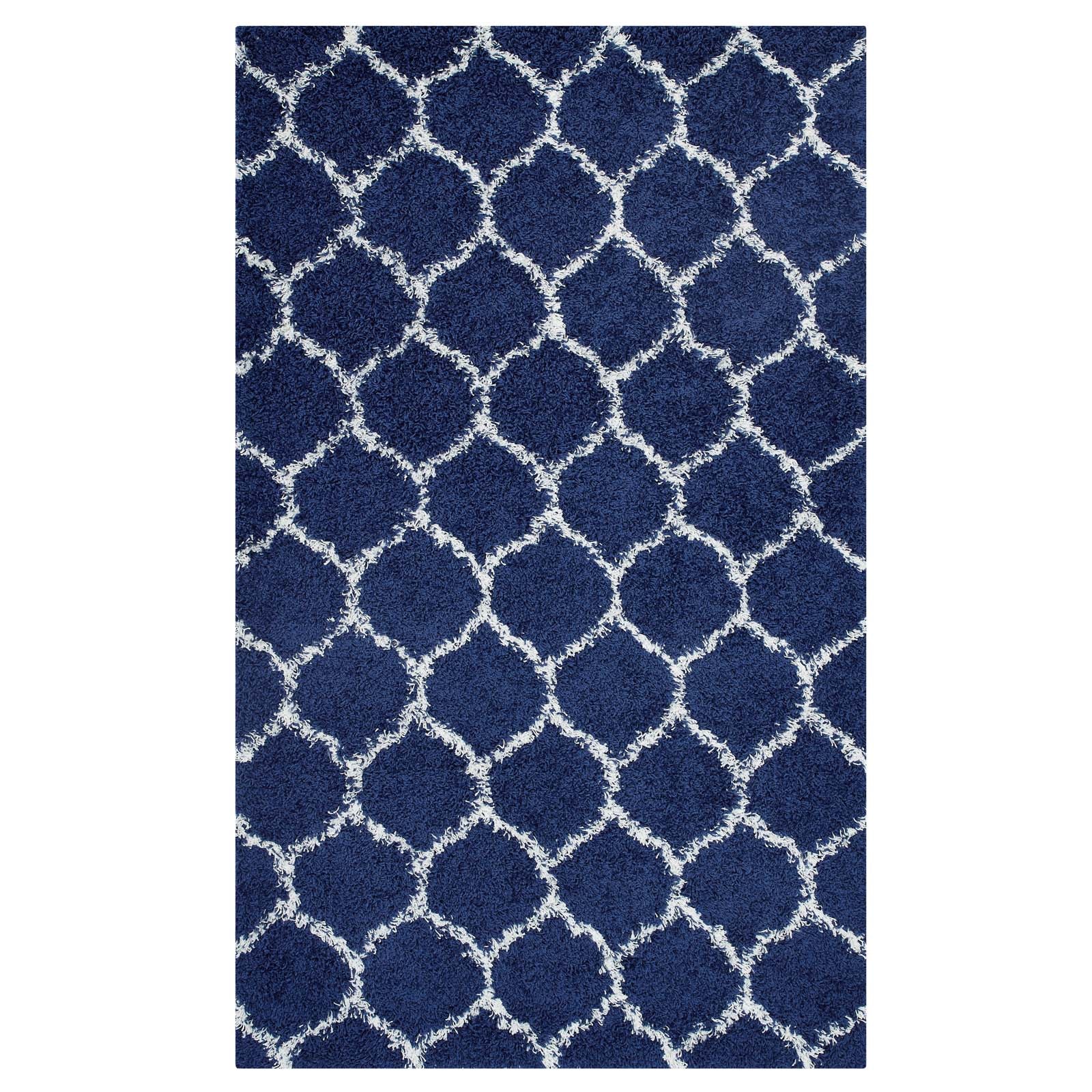 Modway Indoor Rugs - Solvea Moroccan Trellis 8x10 Shag Area Rug Navy & Ivory