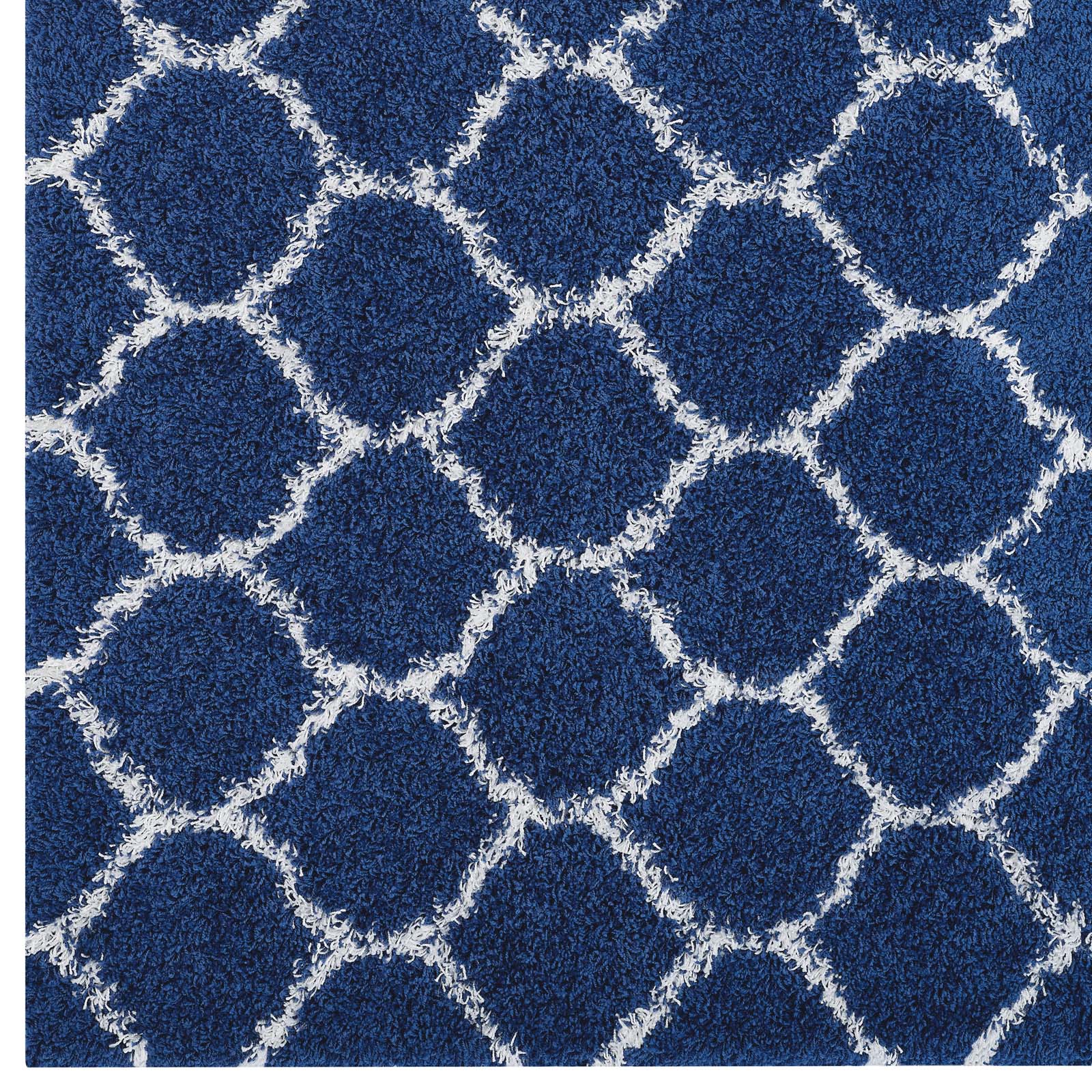 Modway Indoor Rugs - Solvea Moroccan Trellis 8x10 Shag Area Rug Navy & Ivory