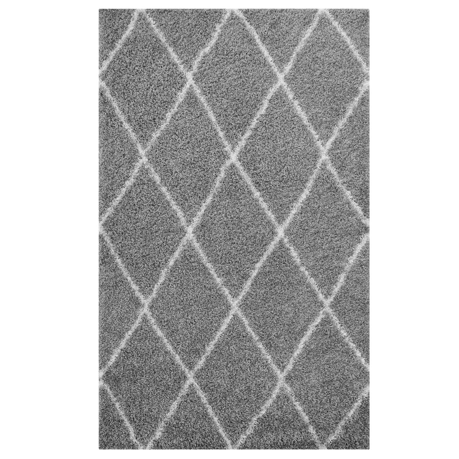 Modway Indoor Rugs - Toryn Diamond Lattice 5x8 Shag Area Rug Gray & Ivory