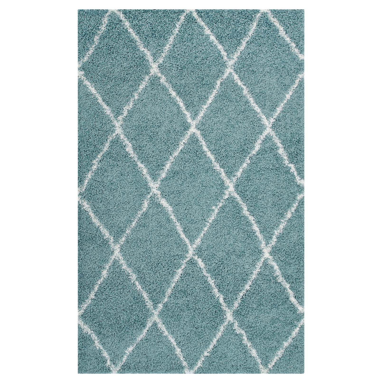 Modway Indoor Rugs - Toryn Diamond Lattice 5x8 Shag Area Rug Aqua Blue & Ivory