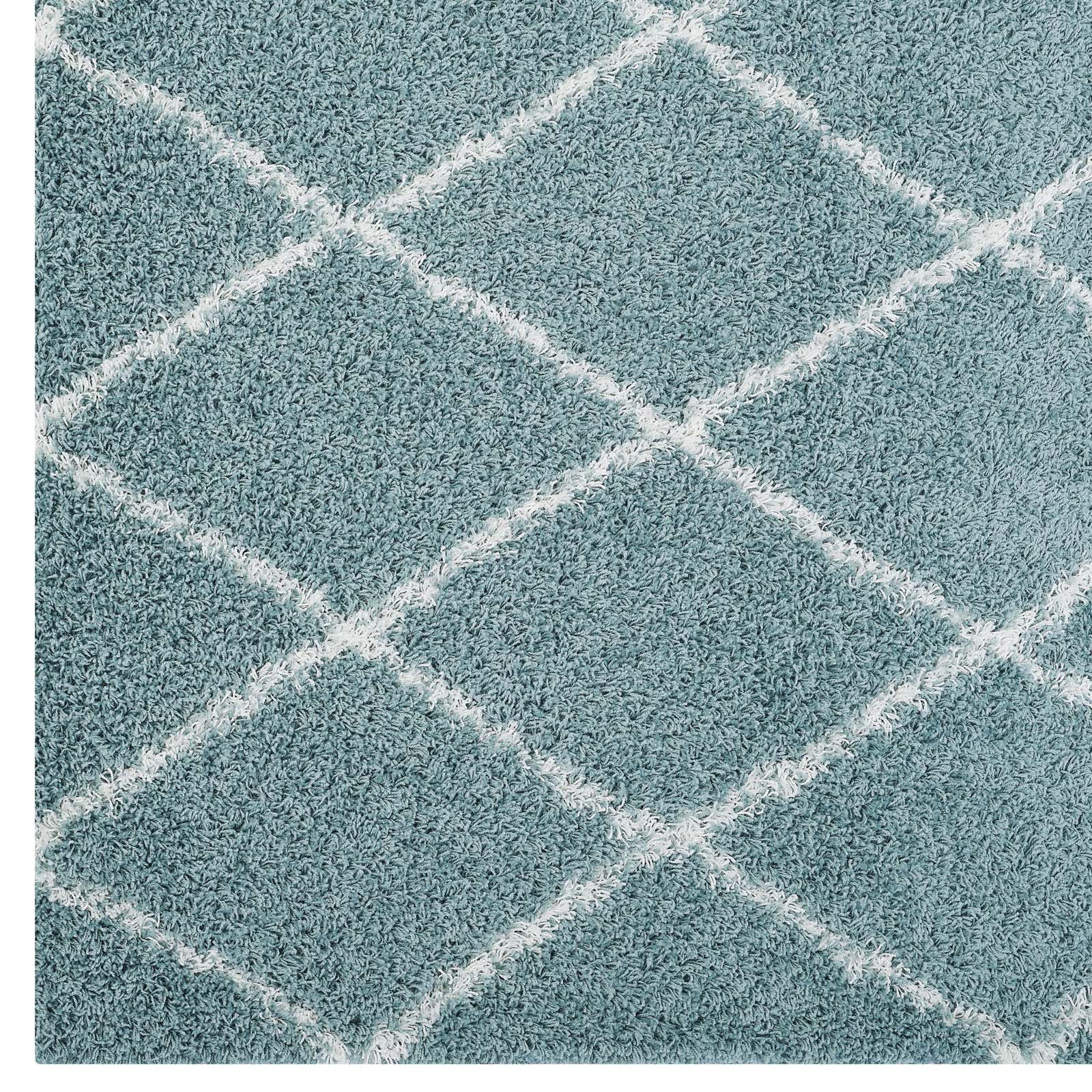 Modway Indoor Rugs - Toryn Diamond Lattice 5x8 Shag Area Rug Aqua Blue & Ivory