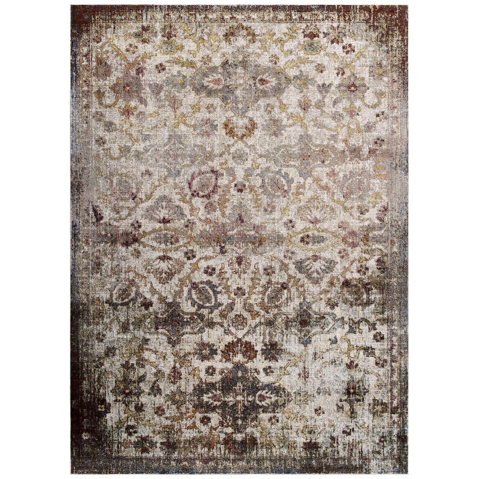 Modway Indoor Rugs - Success Kaede Distressed Vintage Floral Moroccan Trellis 4x6 Area Rug Multicolored