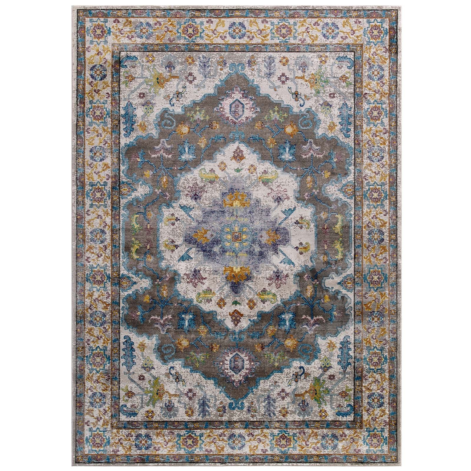 Modway Indoor Rugs - Success Anisah Distressed Persian Medallion 4x6 Area Rug Multicolored