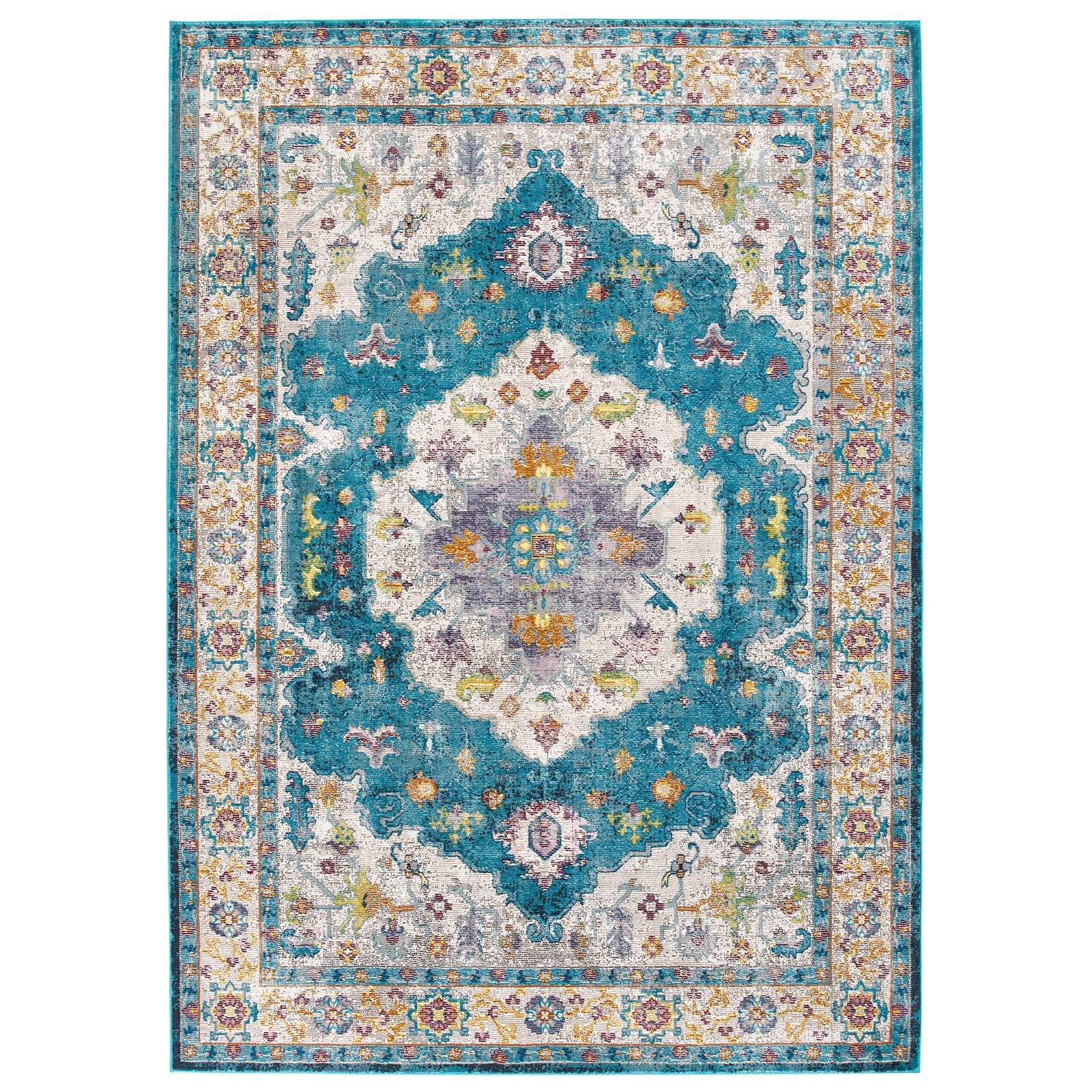 Modway Indoor Rugs - Success Anisah Distressed Floral Persian Medallion 4x6 Area Rug Multicolored