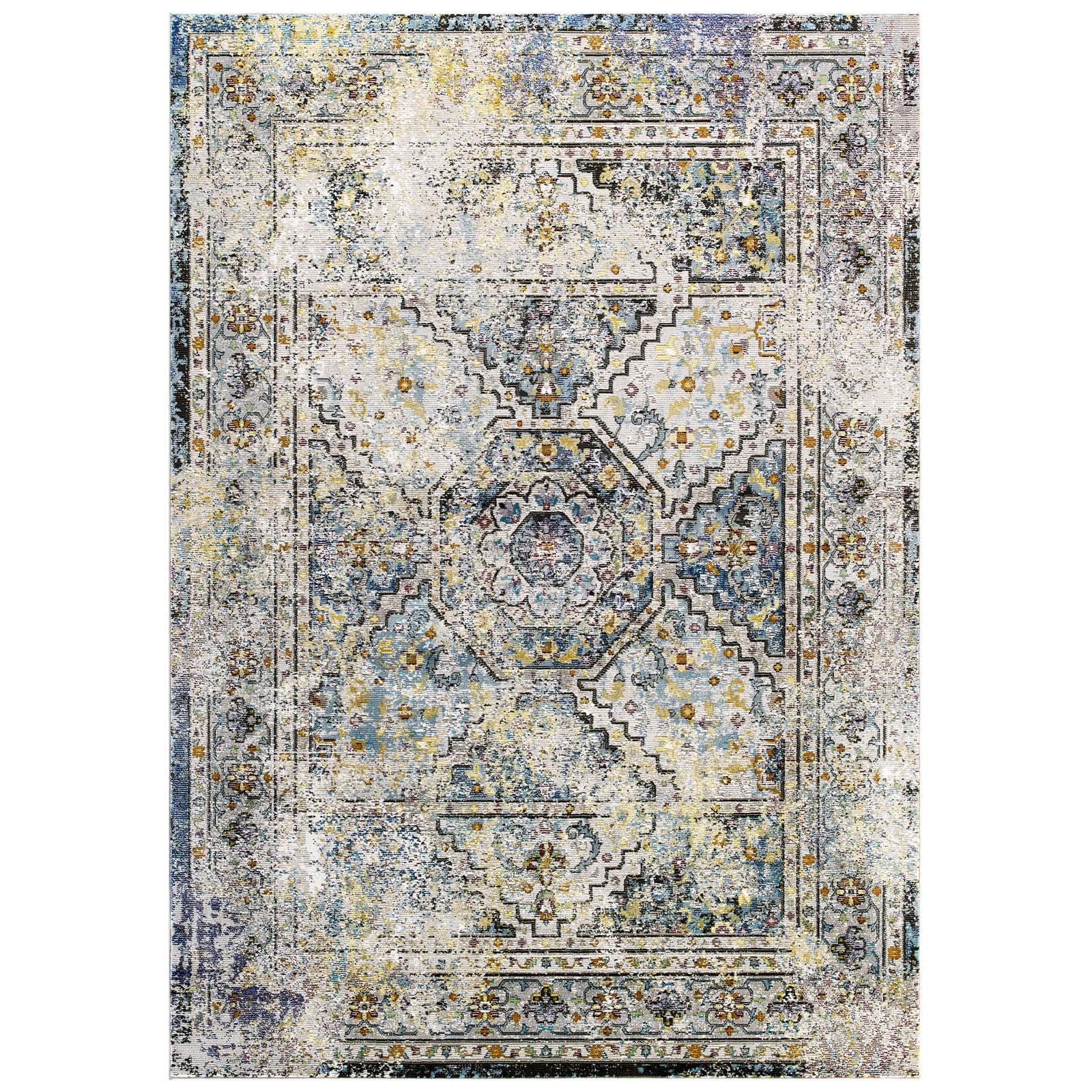 Modway Indoor Rugs - Success Jacinda Distressed Persian Medallion 5x8 Area Rug Multicolored