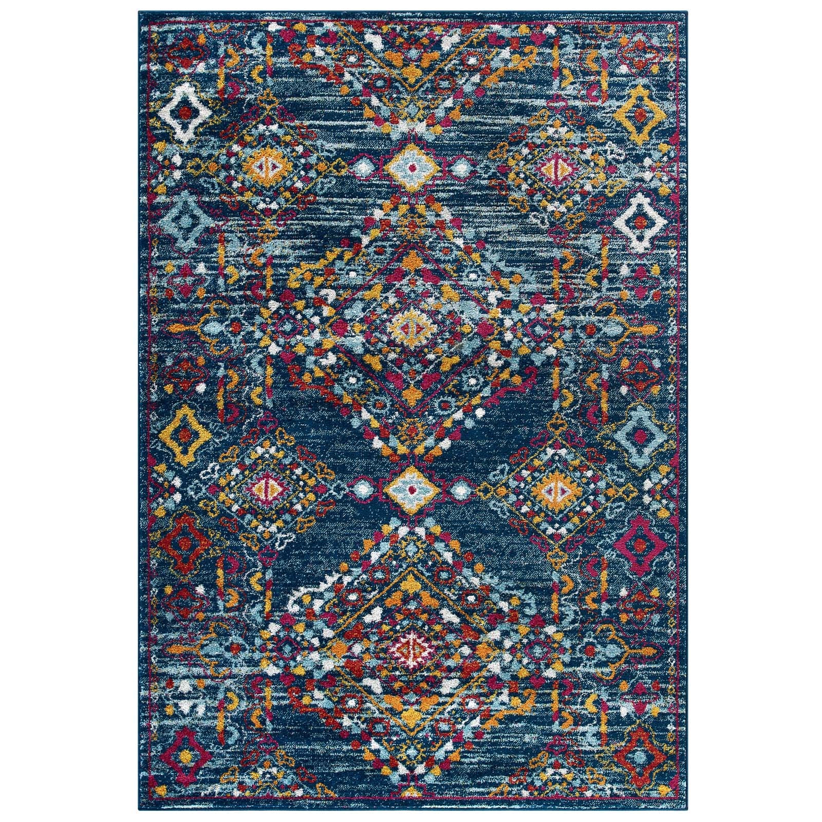 Modway Indoor Rugs - Entourage Khalida Distressed Floral Lattice 8x10 Area Rug Multicolored