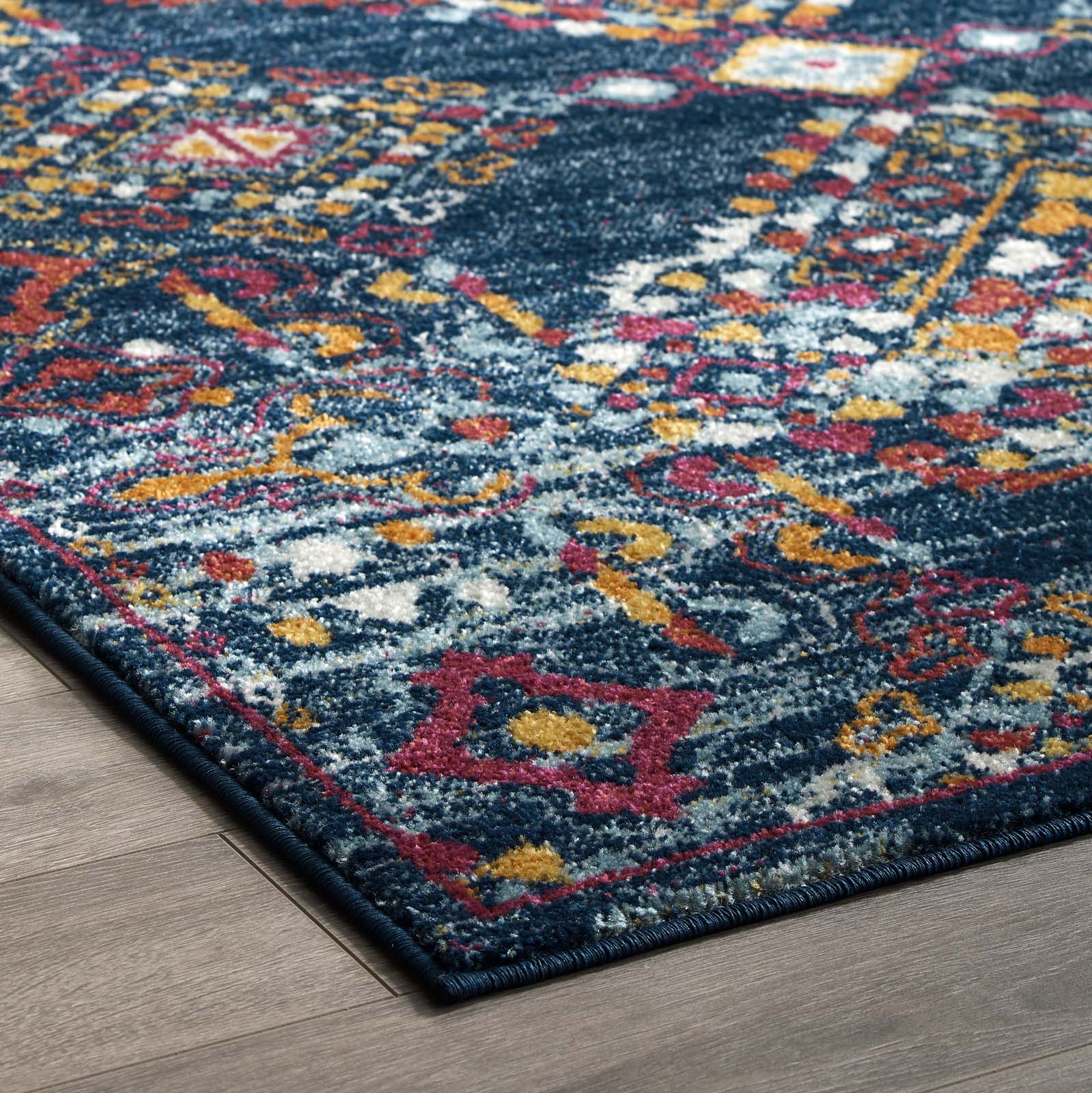 Modway Indoor Rugs - Entourage Khalida Distressed Floral Lattice 8x10 Area Rug Multicolored