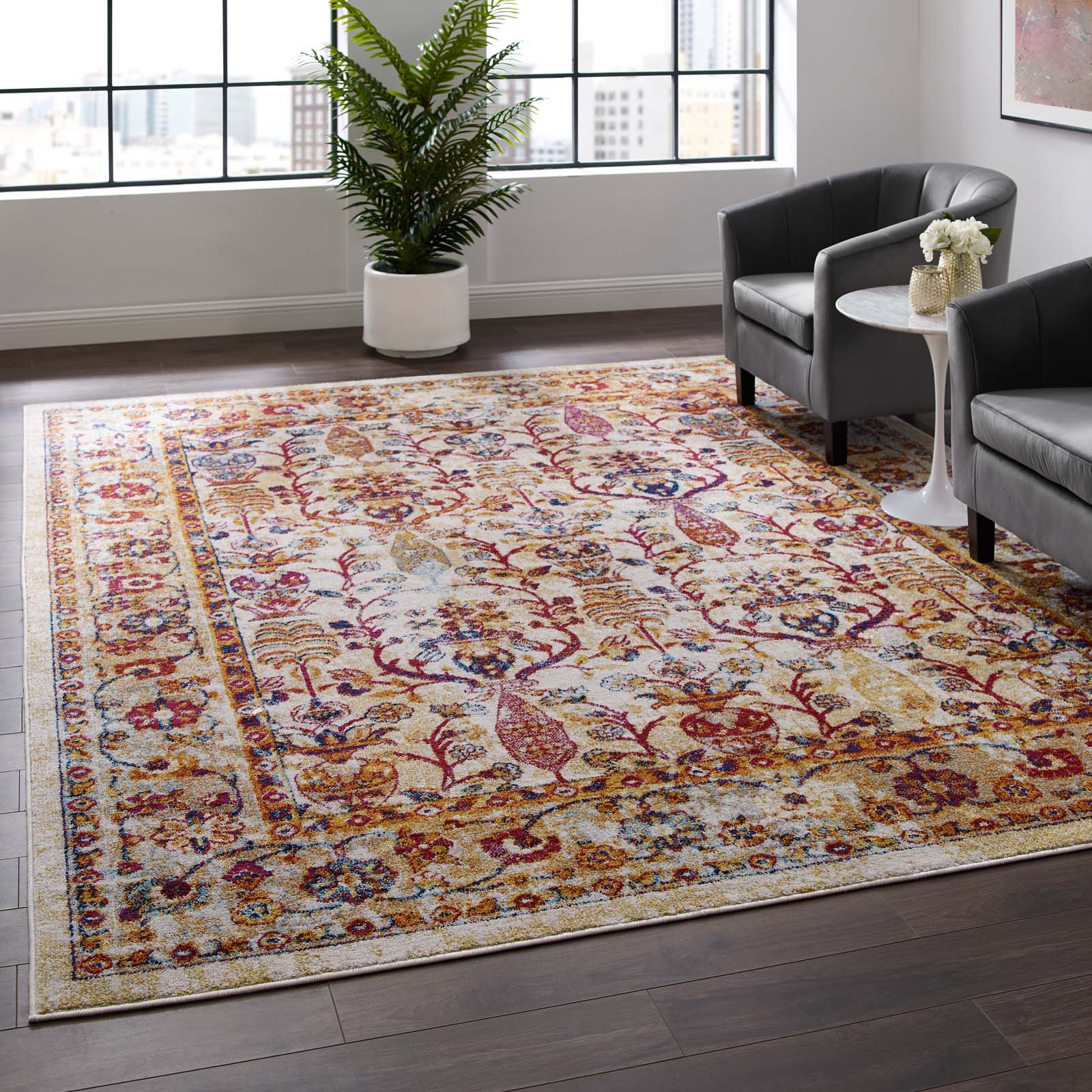 Modway Indoor Rugs - Entourage Jessa Distressed Lattice 8x10 Area Rug Multicolored