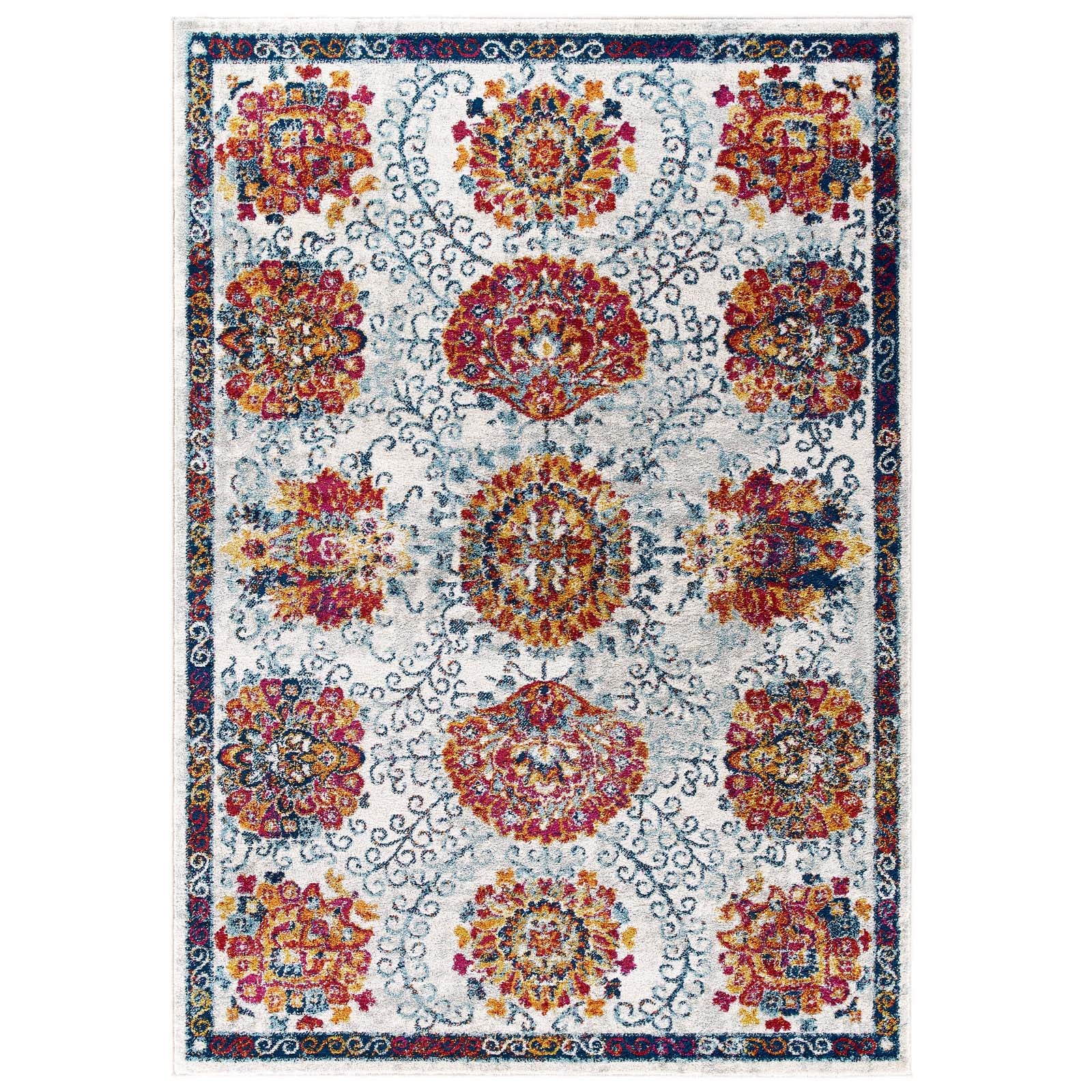 Modway Indoor Rugs - Entourage Kensie Distressed Floral Moroccan Trellis 8x10 Area Rug Multicolored