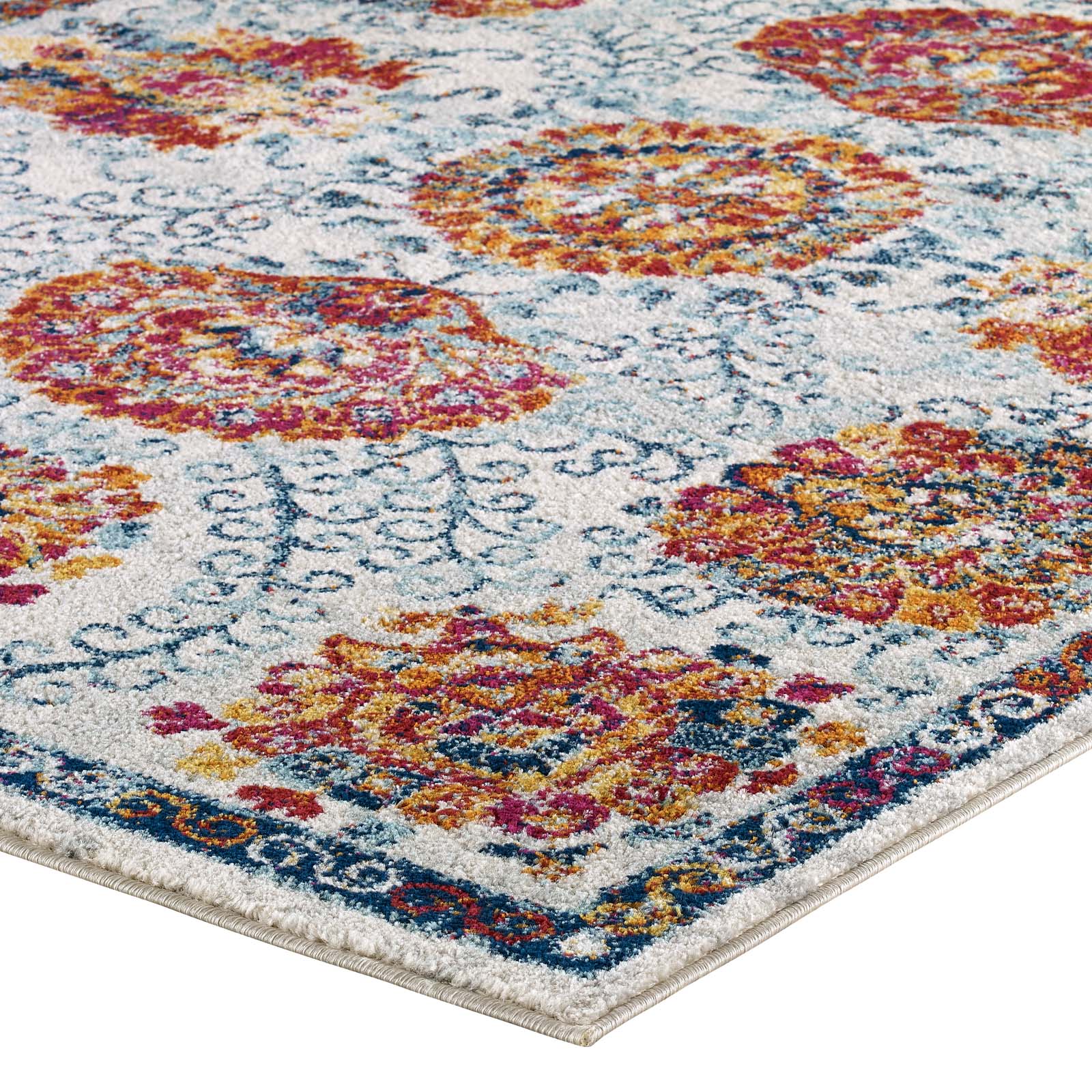 Modway Indoor Rugs - Entourage Kensie Distressed Floral Moroccan Trellis 8x10 Area Rug Multicolored