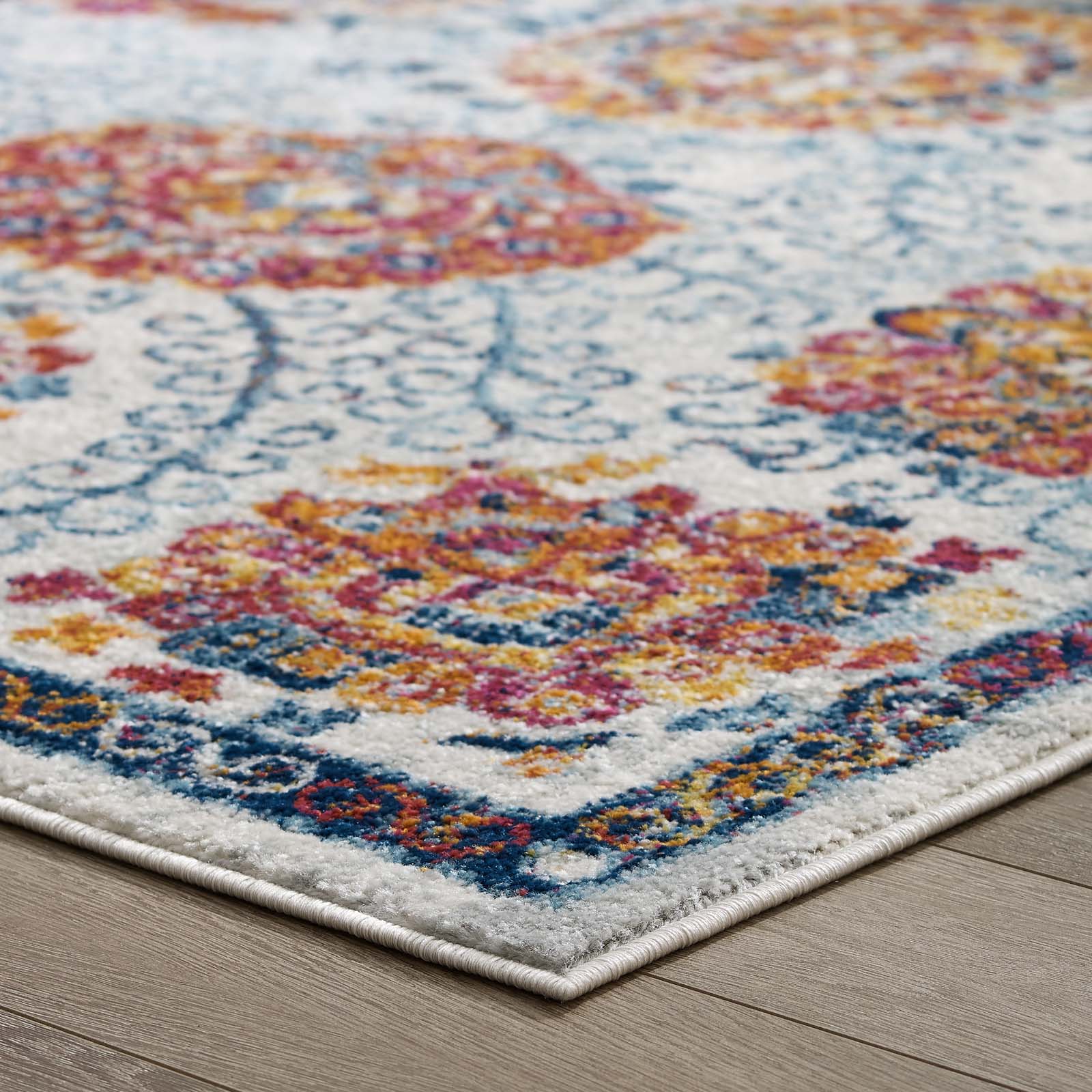 Modway Indoor Rugs - Entourage Kensie Distressed Floral Moroccan Trellis 8x10 Area Rug Multicolored