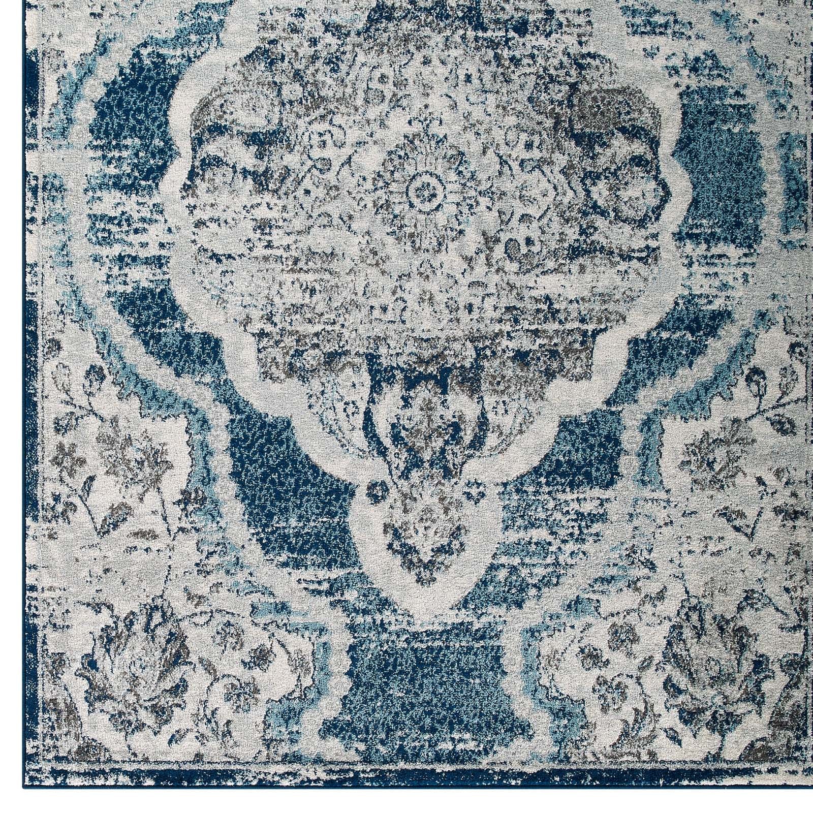 Modway Indoor Rugs - Entourage Malia Persian Medallion 8x10 Area Rug Ivory & Blue