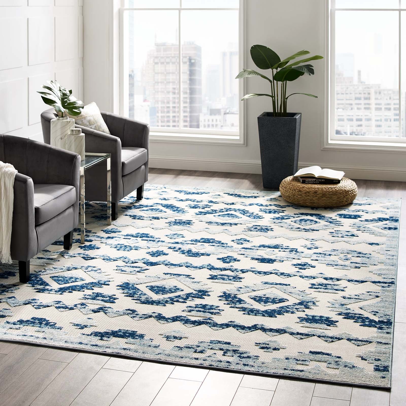 Foss Abstract Indoor/Outdoor 6 X 8 (ft) Blue/White Indoor/Outdoor Abstract  Area Rug in the Rugs department at