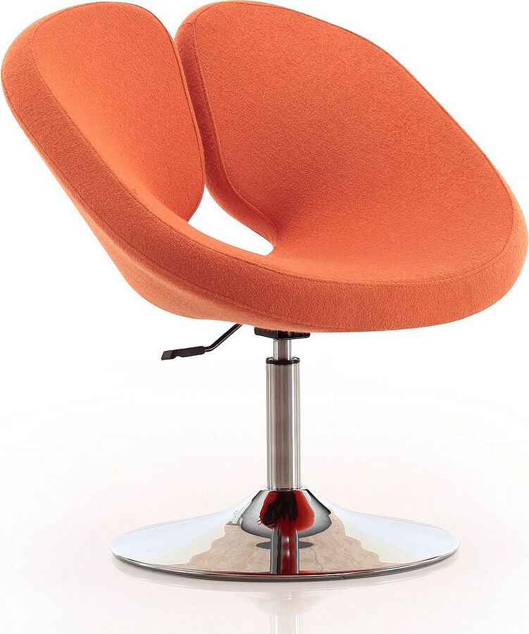 Manhattan Comfort Accent Chairs - Perch Orange & Polished Chrome Wool Blend Adjustable Chair