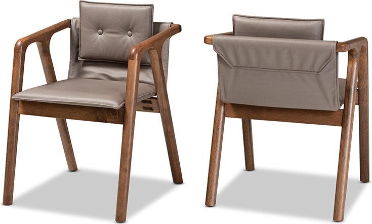 Wholesale Interiors Dining Chairs - Marcena Mid-Century Modern Grey Leather and Brown Wood 2-Piece Dining Chair Set