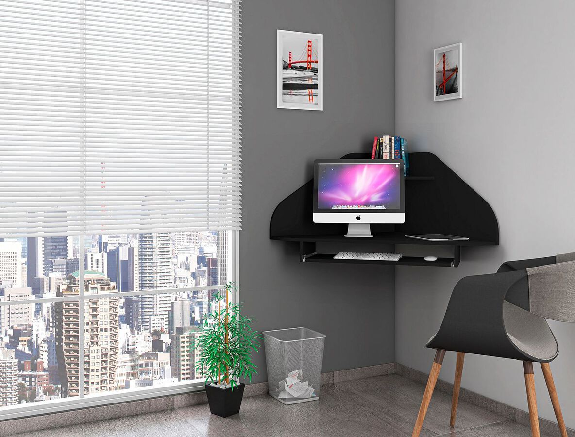 Manhattan Comfort Desks - Bradley Floating Corner Desk with Keyboard Shelf in Black