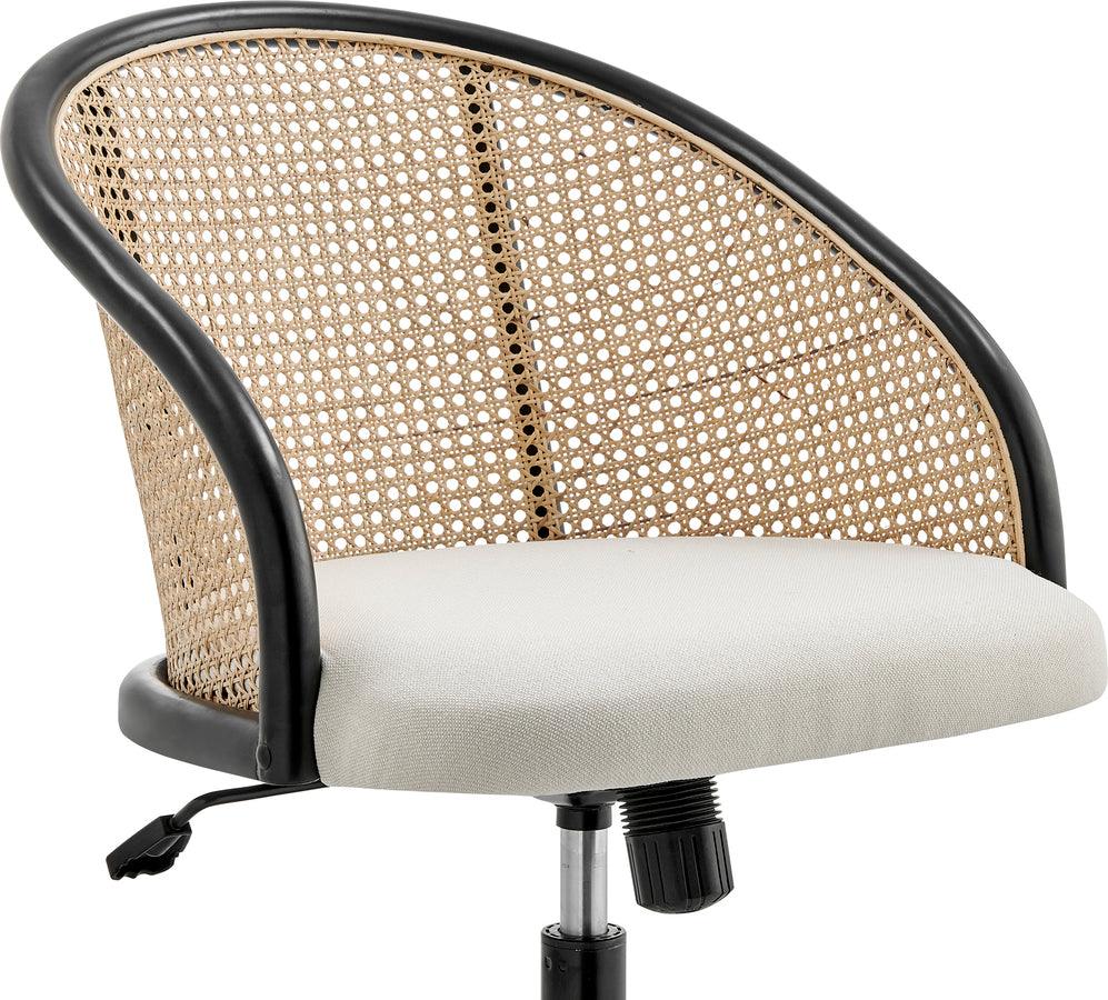 Euro Style Task Chairs - Dagmar Office Chair with Frame/Base in Black, Natural Cane Back, and Beige Fabric Seat