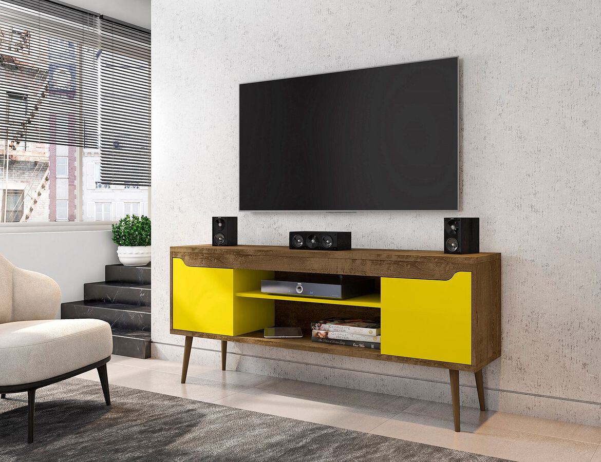 Manhattan Comfort TV & Media Units - Bradley 62.99 TV Stand Rustic Brown and Yellow