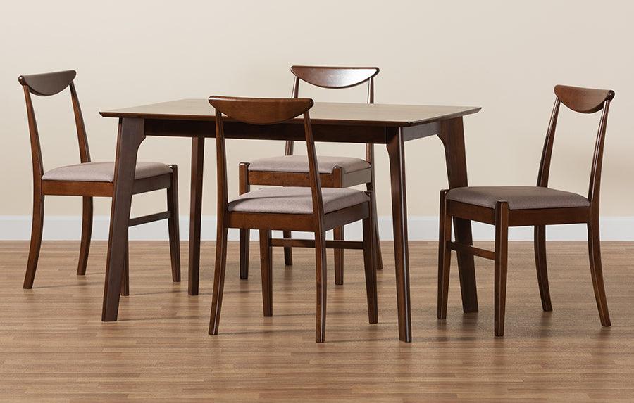 Wholesale Interiors Dining Sets - Delphina Mid-Century Modern Grey Fabric And Dark Brown Finished Wood 5-Piece Dining Set