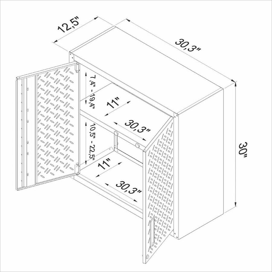 Manhattan Comfort Buffets & Cabinets - Fortress 30" Floating Textured Metal Garage Cabinet with Adjustable Shelves in Gray