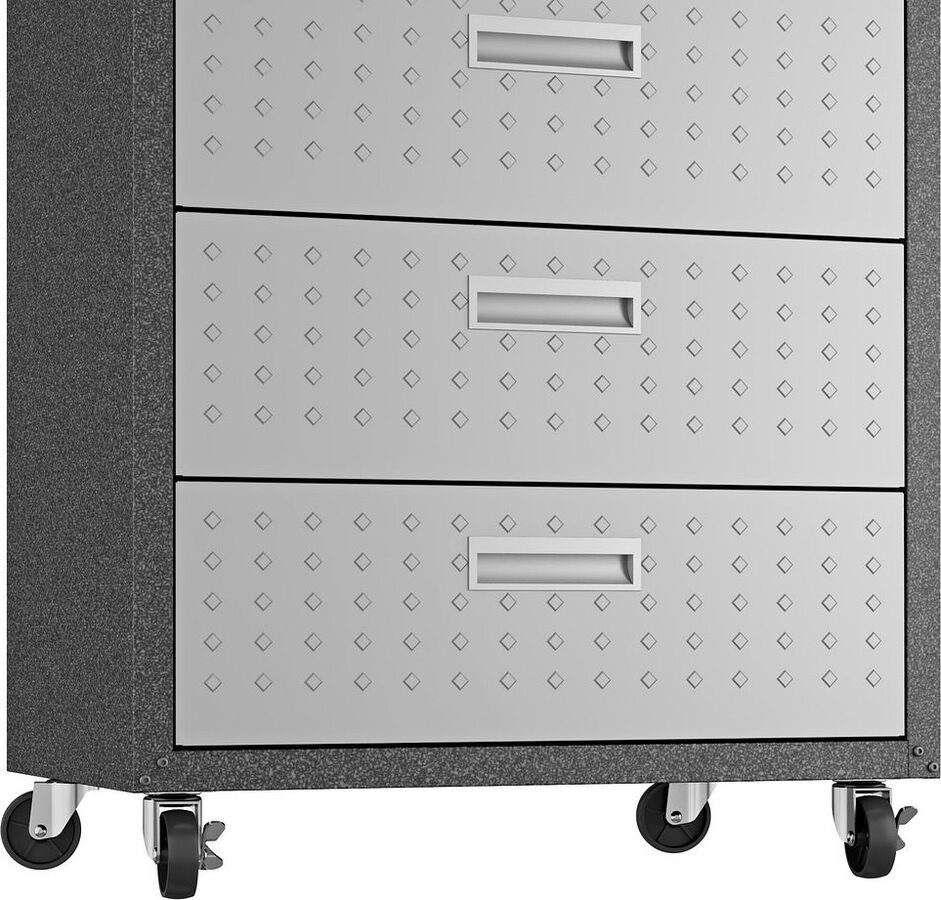 Manhattan Comfort Buffets & Cabinets - Fortress Textured Metal 31.5" Garage Mobile Chest with 3 Full Extension Drawers in Gray