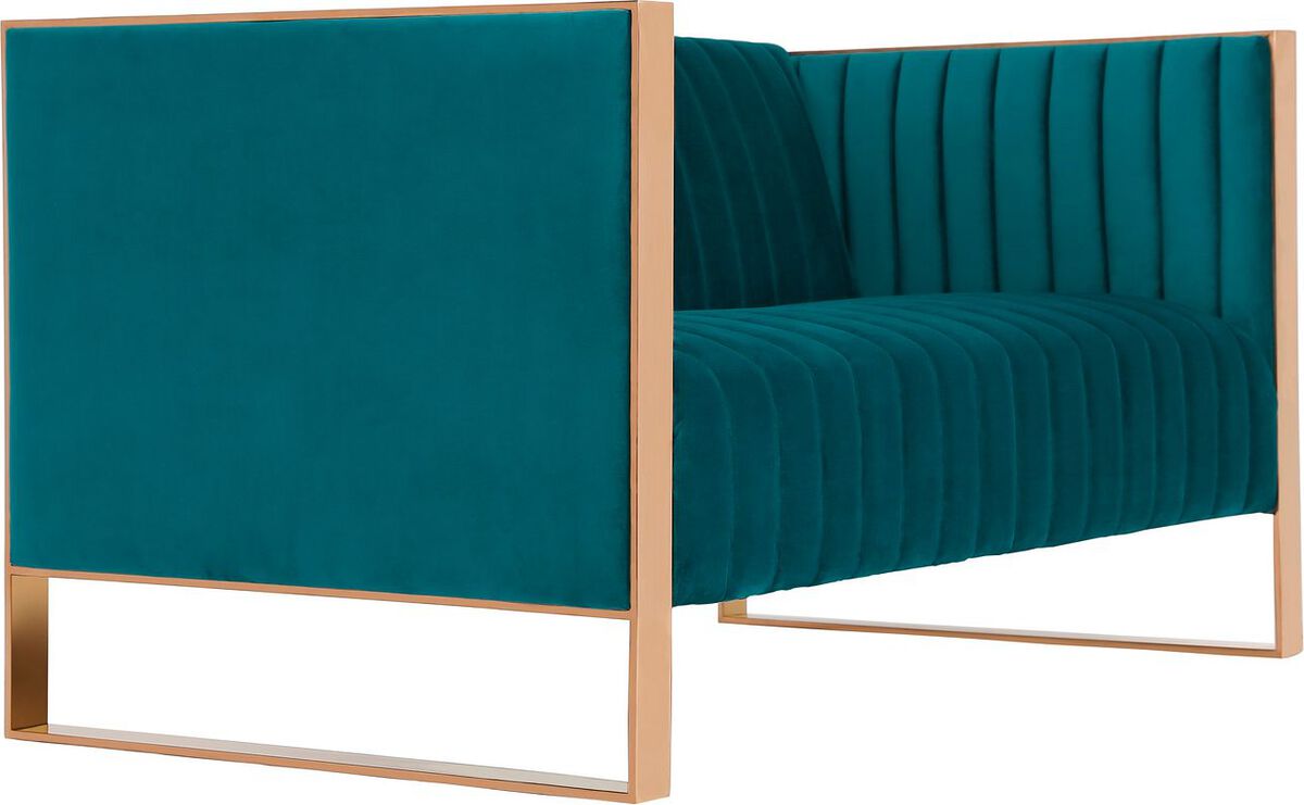 Manhattan Comfort Loveseats - Trillium 57.48 in. Aqua Blue and Rose Gold Velvet 2-Seater Loveseat