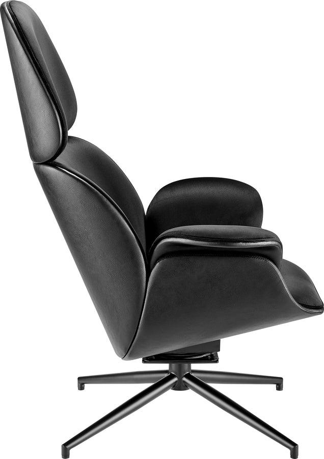 Euro Style Task Chairs - Lennart Lounge Chair Seat in Black Leatherette Outside and Black Velvet Inside with Black Base