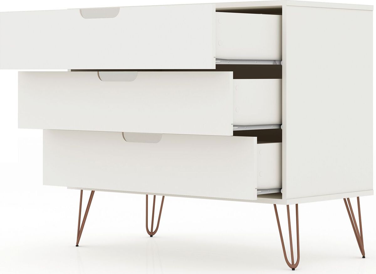 Manhattan Comfort Dressers - Rockefeller Mid-Century- Modern Dresser with 3- Drawers in White