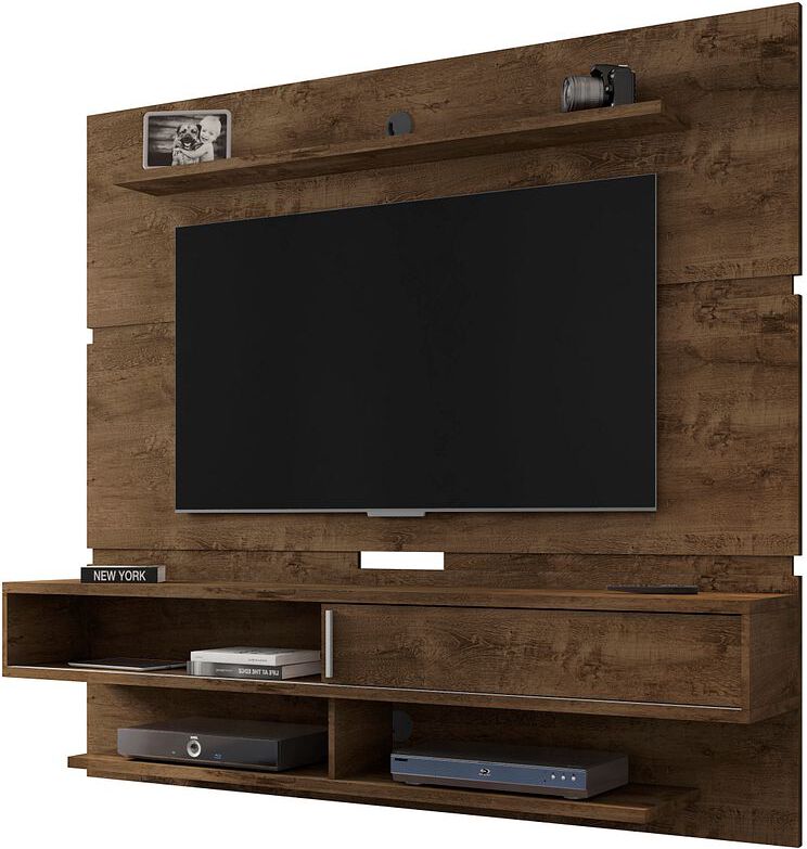 Manhattan Comfort TV & Media Units - Astor 70.86 Modern Floating Entertainment Center 2.0 with Media & Decor Shelves in Rustic Brown