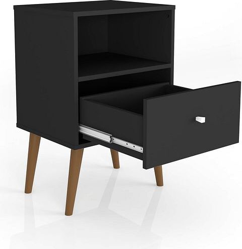 Manhattan Comfort Nightstands & Side Tables - Liberty Mid-Century - Modern Nightstand 1.0 with 1 Cubby Space & 1 Drawer in Black