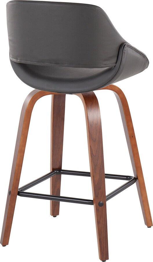 Lumisource Barstools - Fabrico Fixed-Height Counter Stool In Walnut Wood With Square Black Footrest & Grey (Set of 2)