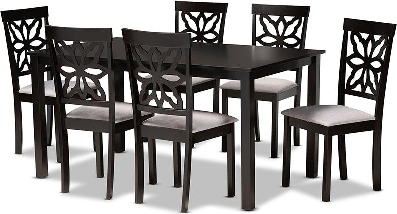 Wholesale Interiors Dining Sets - Dallas Grey Fabric Upholstered and Dark Brown Finished Wood 7-Piece Dining Set